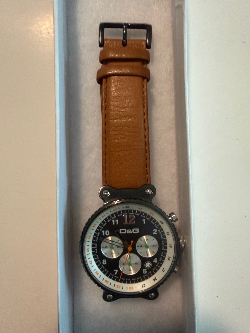 D&G Black Dial Watch with Tan Leather Strap